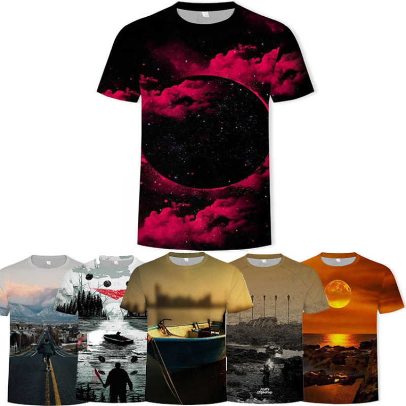 Fashionable 3D printing cool scenery starry sky men's T-shirt clothing unisex