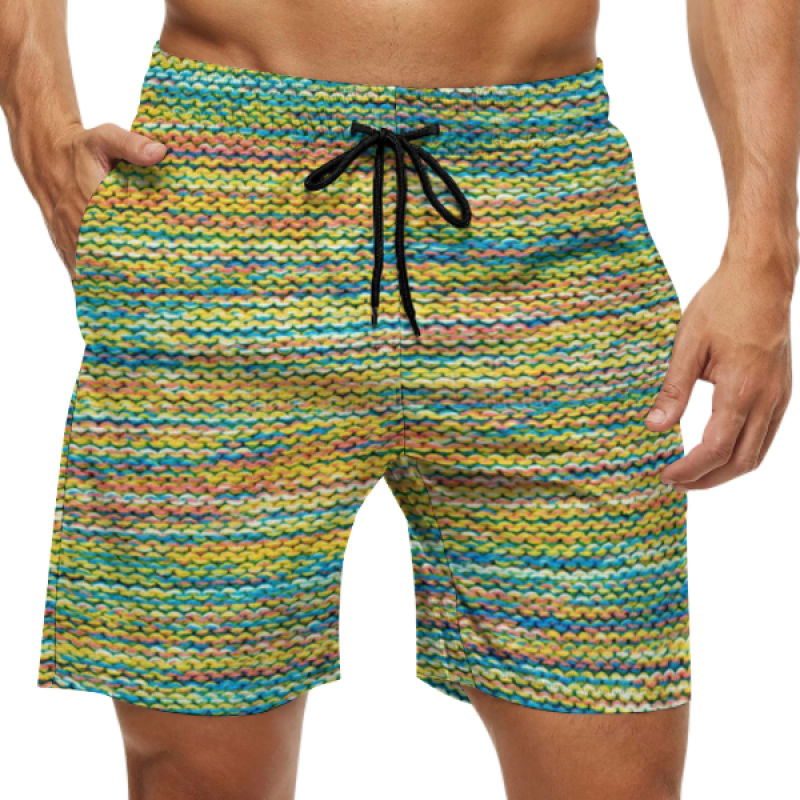 100% polyester men's striped swim trunks