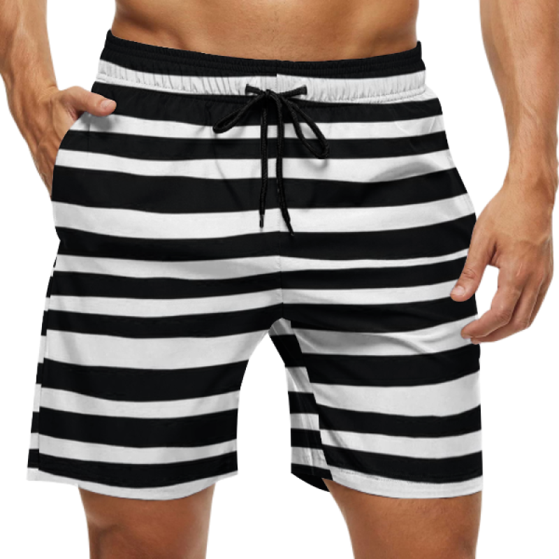 100% polyester men's striped swim trunks