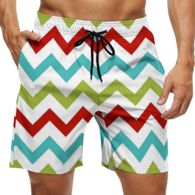 100% polyester men's striped swim trunks