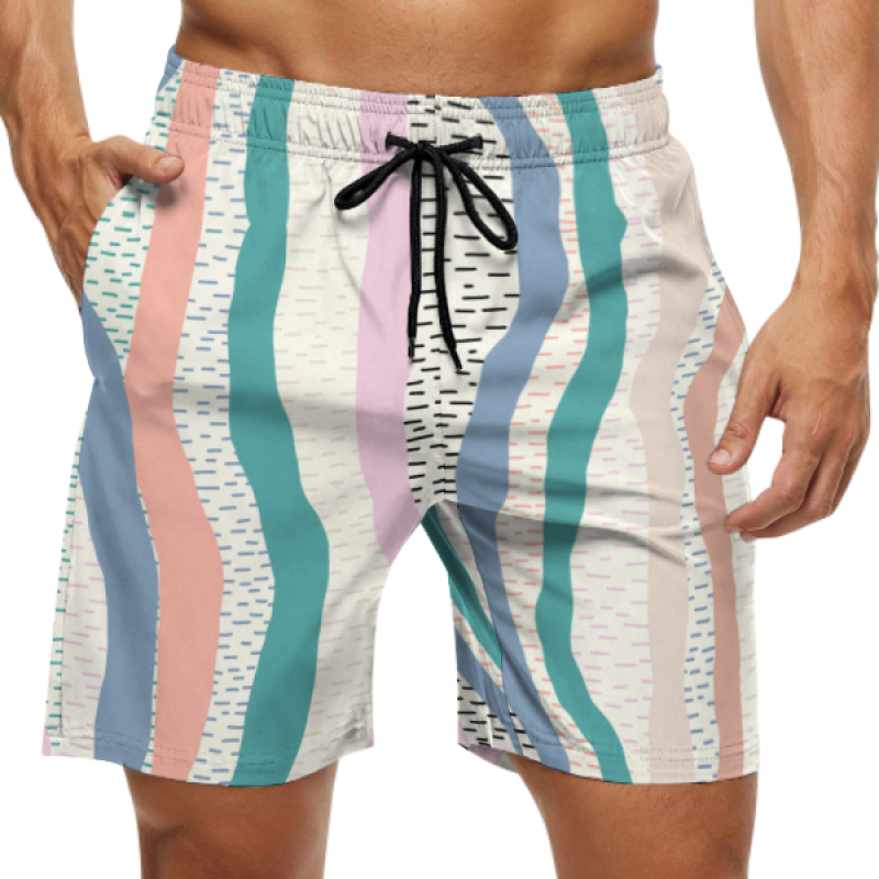100% polyester men's striped swim trunks