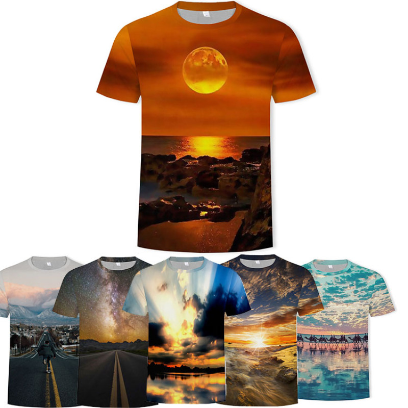 China 100% Polyether Milk Silk Scenic Forest 3d Printed T Shirt For Men