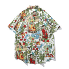Summer Oil Painting Flower Short Sleeve Cheap Hawaii Plus Size Shirts