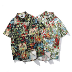 Summer Oil Painting Flower Short Sleeve Cheap Hawaii Plus Size Shirts