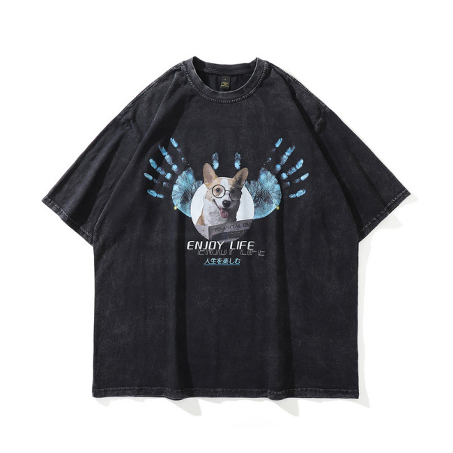 Graphic Print Vintage Distressed Washed Men's Oversized Washed T-Shirt