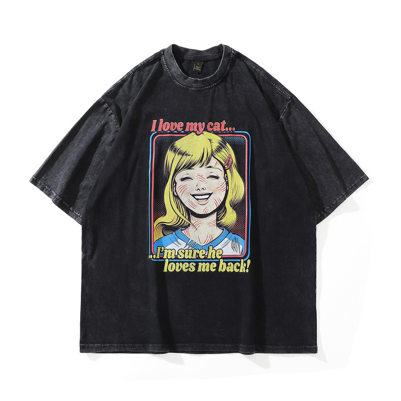 Graphic Print Vintage Distressed Washed Men's Oversized Washed T-Shirt