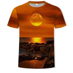 Full body printed scenery sunset high quality T-shirt 3D digital printing