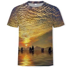 Full body printed scenery sunset high quality T-shirt 3D digital printing