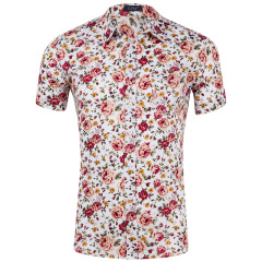 Resort 100% Cotton Printed Hawaiian Floral Plus Size Men's Short Sleeve Shirt