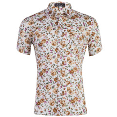 Resort 100% Cotton Big Size Shit Custom Print Flower Hawaiian Style Men's Short Sleeve Shirt