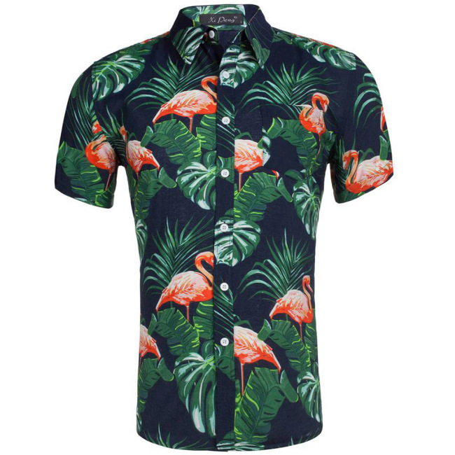 Cotton Hawaiian print cropped shirt