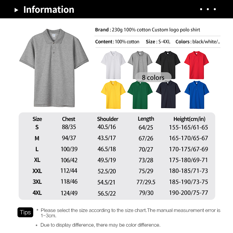 High Quality 230g 100% Cotton Pique Printed Logo Casual Polo Shirt