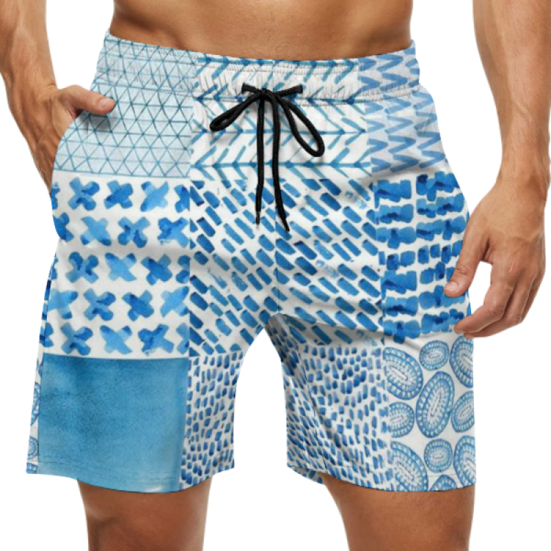 2023 new summer swimsuit 160g 100% mesh men's beach casual striped shorts