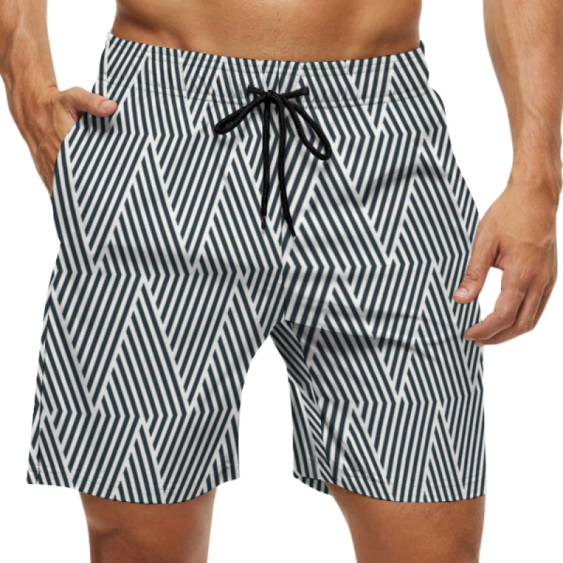 2023 new summer swimsuit 160g 100% mesh men's beach casual striped shorts