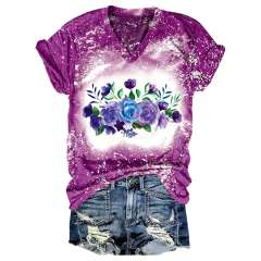 تي شيرت نسائي بطبعة زهور الربيع والصيف