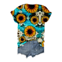 المرأة عباد الشمس طباعة كم قصير تي شيرت