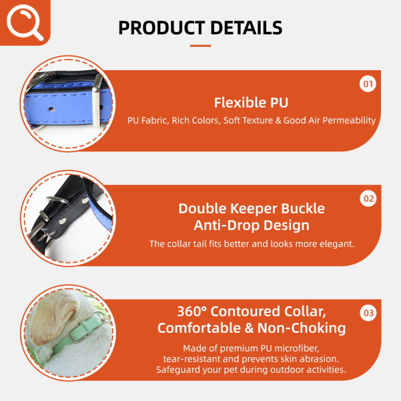 Wholesale Personalized Solid Dog Collar Stainless Steel & PU Leather Adjustable Custom Dog Collars