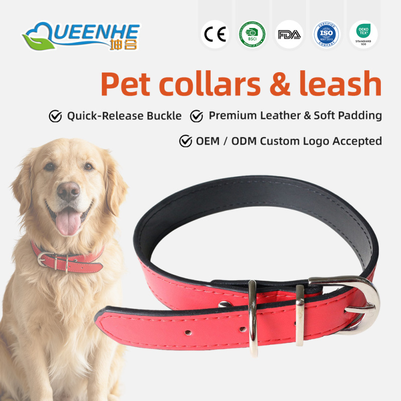 Wholesale Personalized Solid Dog Collar Stainless Steel & PU Leather Adjustable Custom Dog Collars