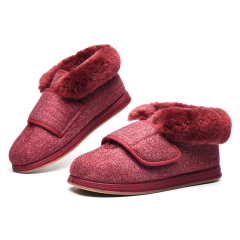 Zapatos ajustables ensanchados con escote de pelo real cálido, pies hinchados mujeres embarazadas conductores pies diabéticos zapatos de algodón