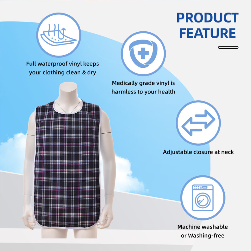 Wholesale Large Adult Bibs Reusable Sleeveless Apron Waterproof Washable Latex-free Hook Loop Closure Dining Clothing Protector
