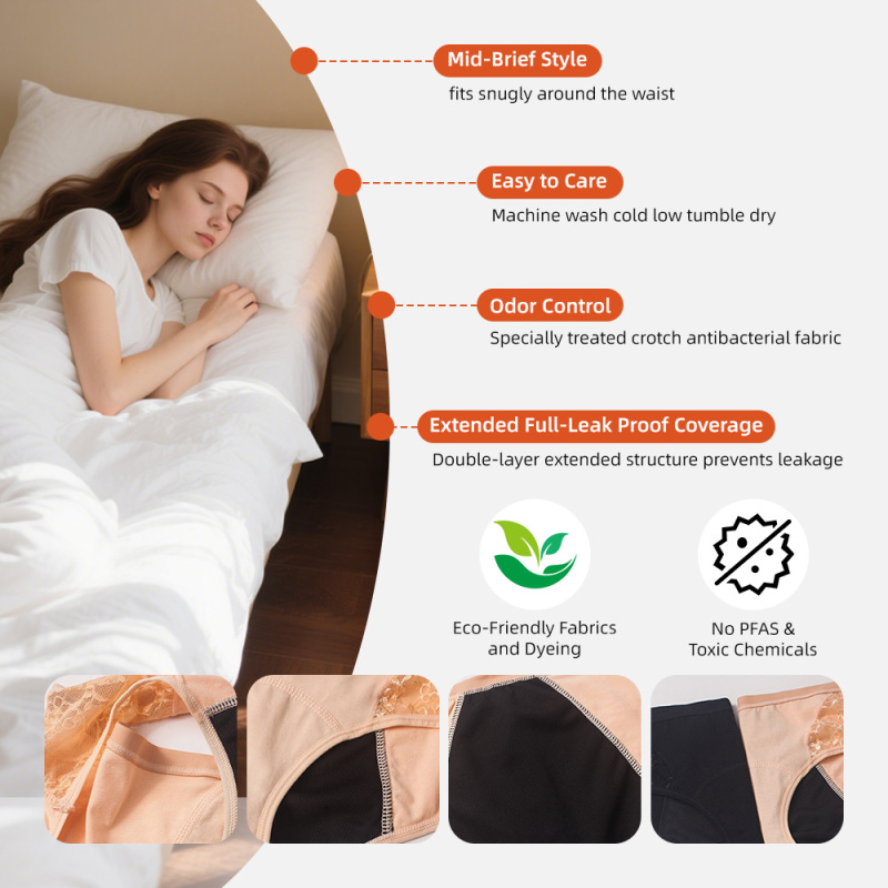 Aidingcare Damen-Periodenunterwäsche, geruchshemmend, wiederverwendbare Menstruationshöschen
