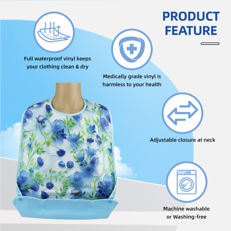 Прочные моющиеся многоразовые слюнявчики для взрослых с застежкой на кнопках и регулируемым вырезом для шеи, для кормления пожилых людей и пациентов.