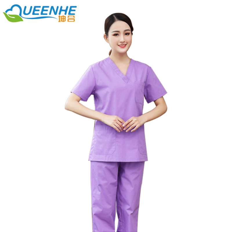 V-neck Doctor reusable Nurse Ladies Healthcare Medical Tunic Scrub Top gown surgical clothes