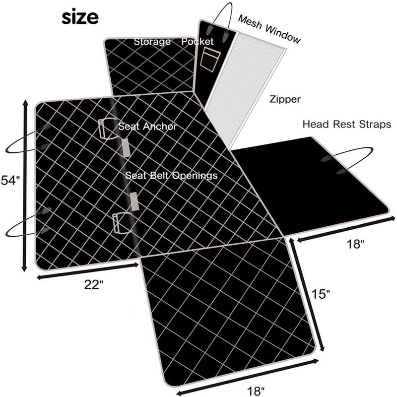 Waterproof Nonslip Pet Car Seat Cover Scratchproof Pet Backseat Cover with Dog Seat Belts & Storage Pockets