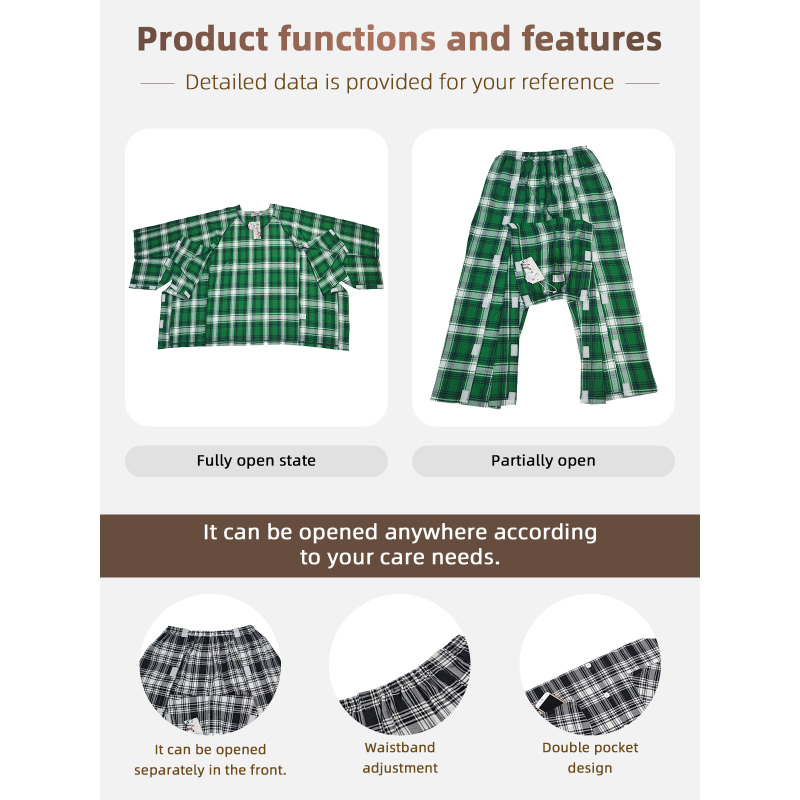 Wholesale Hot Sale Incontinence Pajamas Paralysis Easy Wear Cotton Polyester Men's Long Time Patient Care Suit for Fracture