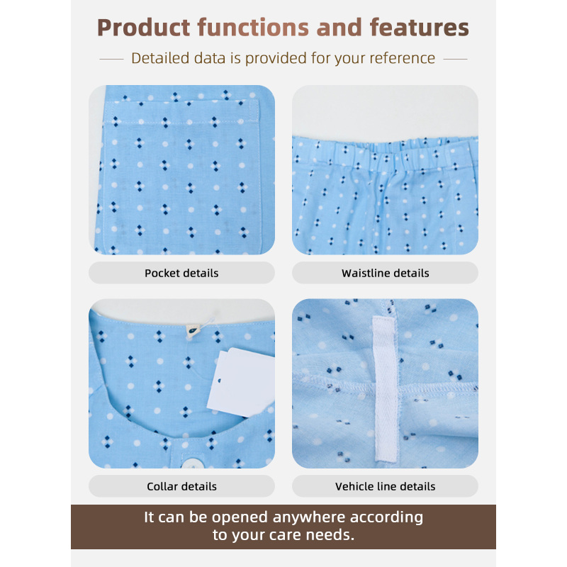 Wholesale Patient Care Pajamas Patient Gowns Cotton Polyester Nursing Set for Home Use