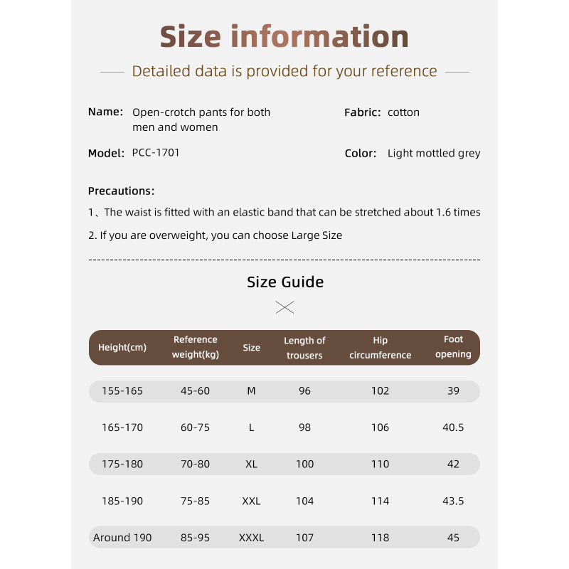 Open Crotch Cotton Zipper Patient Pants Patient Care Clothes for Surgery Uniform Type Patient Gowns