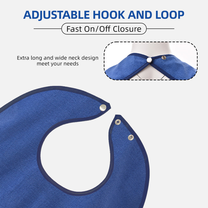 Heavy Duty Terry Washable Waterproof Latex-Free Hook Loop Closure Poly Vinyl Adult Bib Fashionable Reusable Durable for Patients