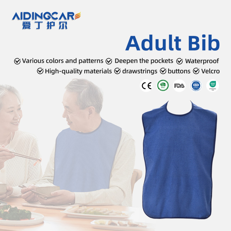Heavy Duty Terry Washable Waterproof Latex-Free Hook Loop Closure Poly Vinyl Adult Bib Fashionable Reusable Durable for Patients