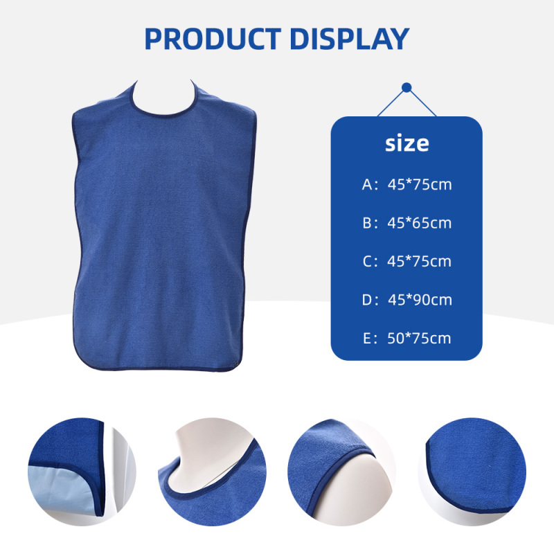 Heavy Duty Terry Washable Waterproof Latex-Free Hook Loop Closure Poly Vinyl Adult Bib Fashionable Reusable Durable for Patients