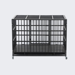 Wholesale Pet Supplies Foldable Oval Iron Pipe Dog Cage High Quality 48 Inch Stackable Transport Dog Kennel Cage With Wheel