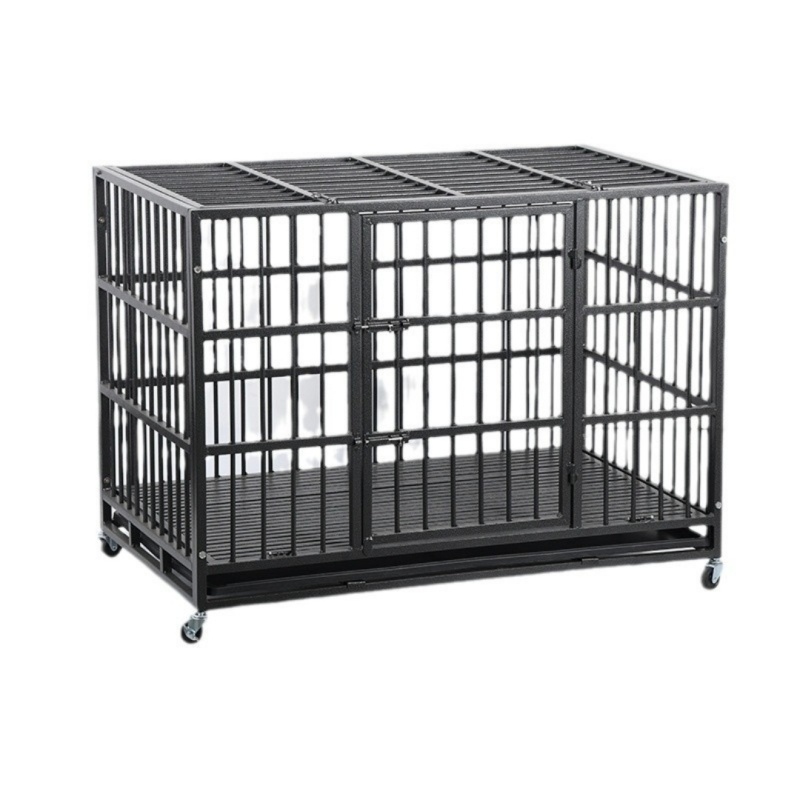 Wholesale Pet Supplies Foldable Oval Iron Pipe Dog Cage High Quality 48 Inch Stackable Transport Dog Kennel Cage With Wheel