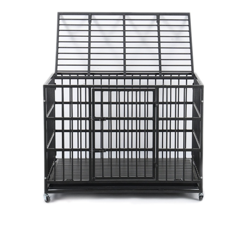 Wholesale Pet Supplies Foldable Oval Iron Pipe Dog Cage High Quality 48 Inch Stackable Transport Dog Kennel Cage With Wheel