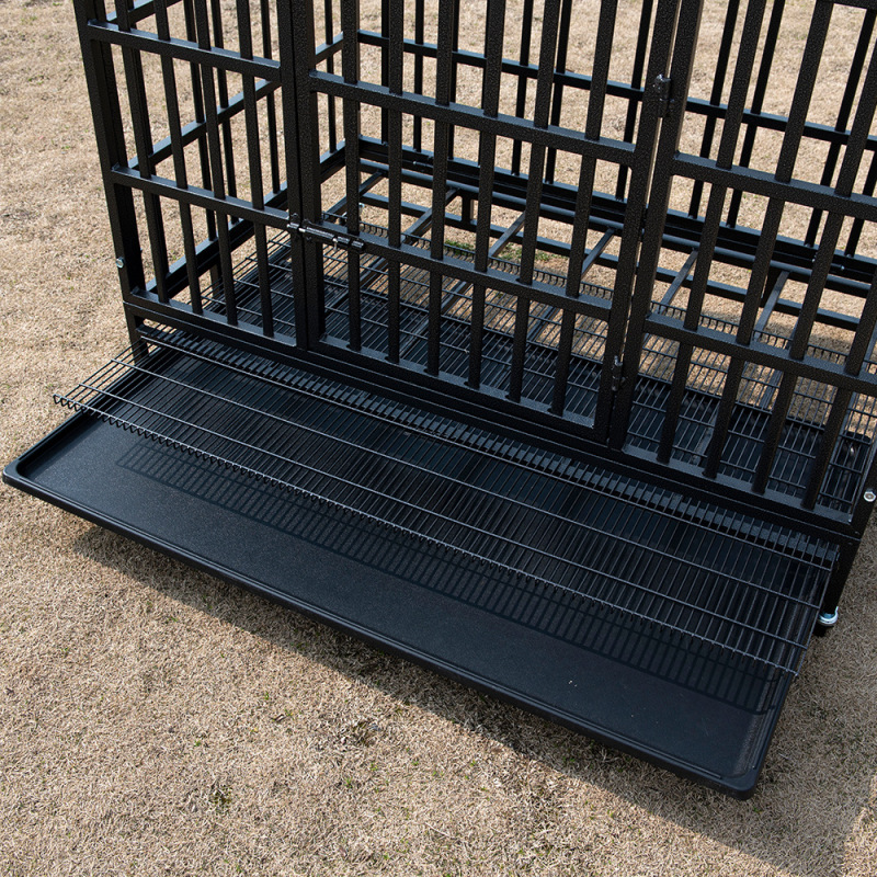 Wholesale Pet Supplies Foldable Oval Iron Pipe Dog Cage High Quality 48 Inch Stackable Transport Dog Kennel Cage With Wheel