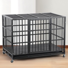 Wholesale Pet Supplies Foldable Oval Iron Pipe Dog Cage High Quality 48 Inch Stackable Transport Dog Kennel Cage With Wheel
