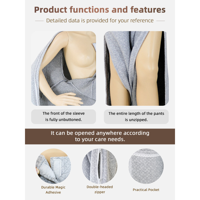 Wholesale Women's Cotton/Polyester Patient Care Clothes Suit Incontinence Zipper Design Home Hospital Care Open Sleepwear