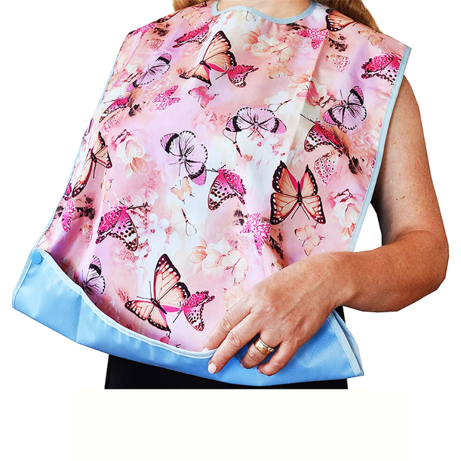 Adult bib with crumb catcher waterproof mealtime clothing protector for elderly patient senior