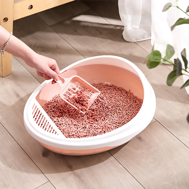 New plastic egg-shaped anti-sand high fence cat litter box simple open semi-closed drawer cat litter box with scoop