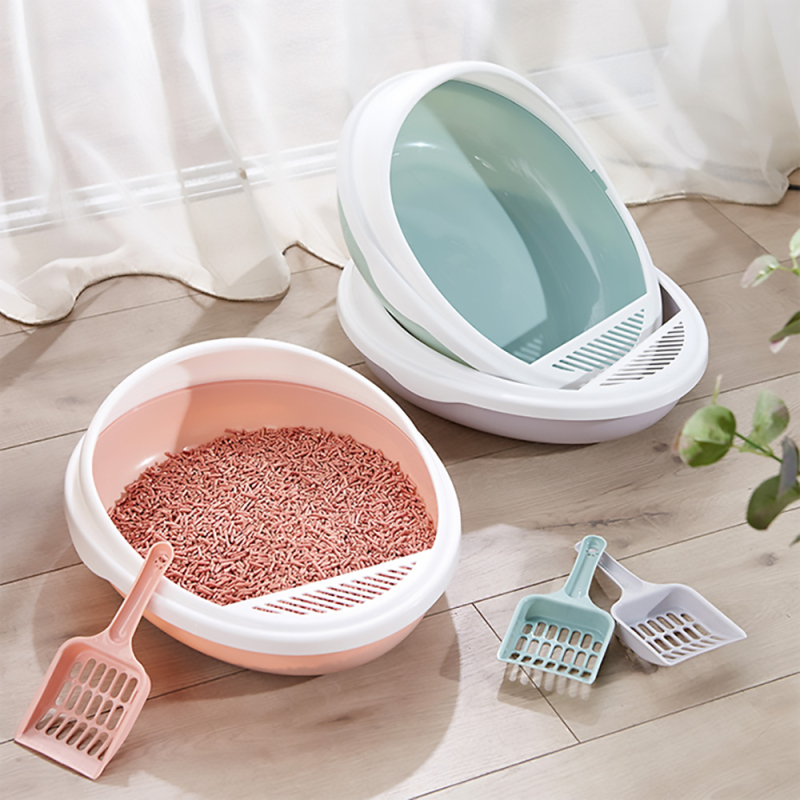 New plastic egg-shaped anti-sand high fence cat litter box simple open semi-closed drawer cat litter box with scoop