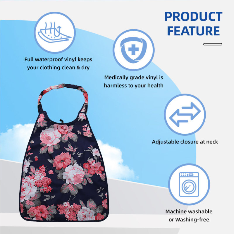 Lätzchen für Erwachsene, wiederverwendbar, wasserdicht, waschbar, Schutz für Esskleidung, verstellbar, robust, langlebig, modisch, latexfrei