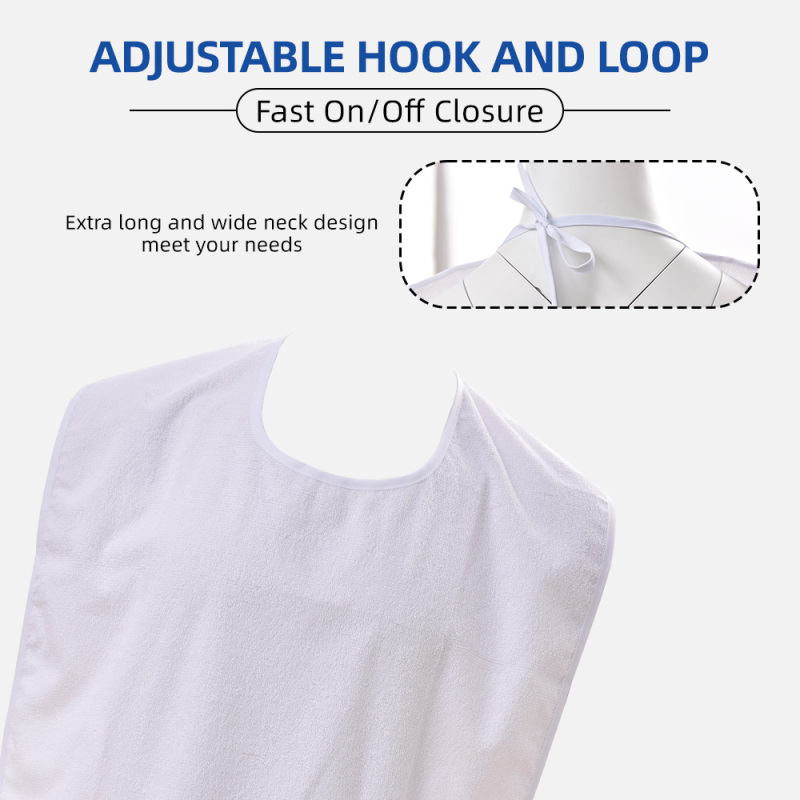 Wholesale White Terry Washable Waterproof Adult Bib for Patient or Old People