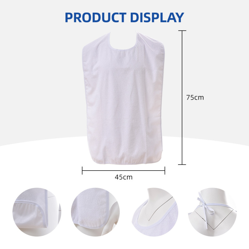 Wholesale White Terry Washable Waterproof Adult Bib for Patient or Old People