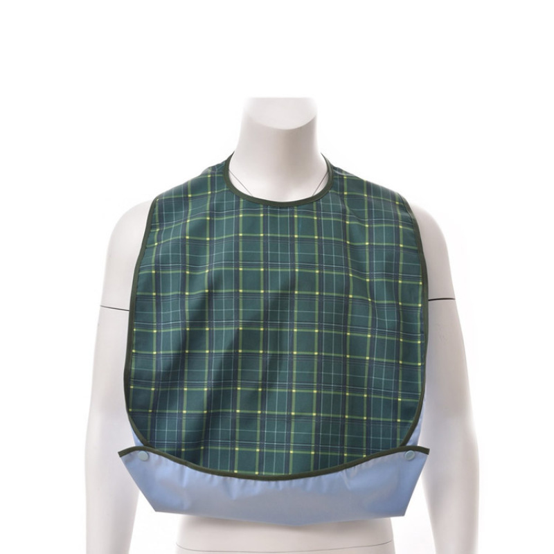 Green Lattice Pattern Waterproof Adult Bib Apron Removeable Crumb Catcher