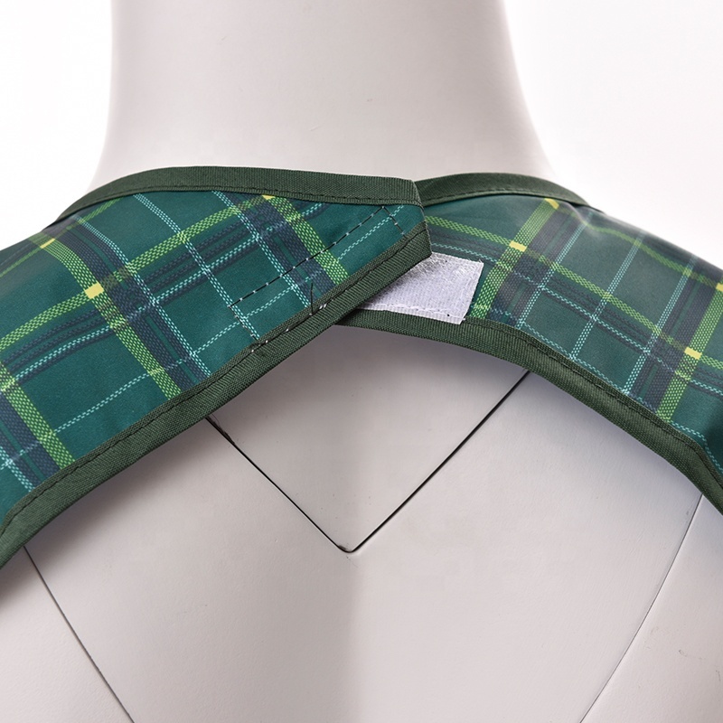 Green Lattice Pattern Waterproof Adult Bib Apron Removeable Crumb Catcher