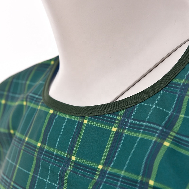 Green Lattice Pattern Waterproof Adult Bib Apron Removeable Crumb Catcher