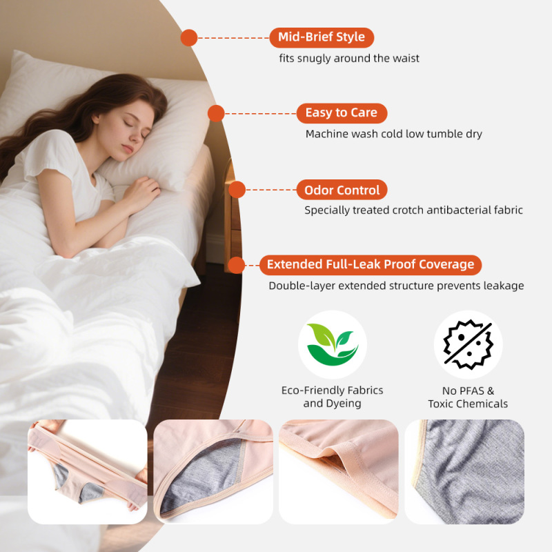 Bragas menstruales de cintura alta Aidingcare de algodón para mujer, ropa interior antifugas